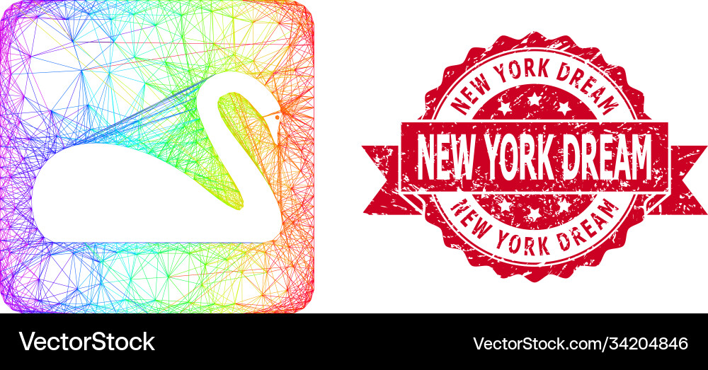 Rubber new york dream stamp and multicolored net Vector Image