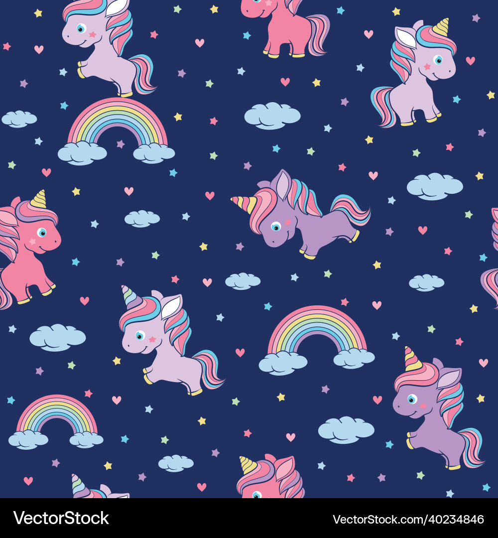 Seamless pattern with cute little unicorn clouds vector image