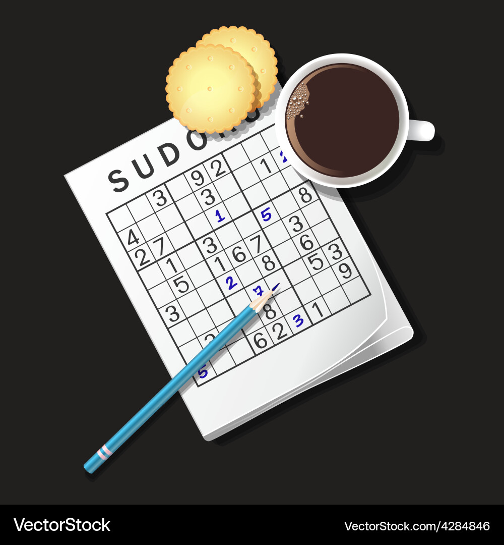 Sudoku Game with Coffee and Cracker Vector Image