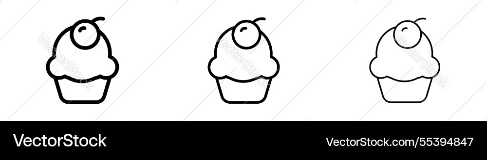 Cupcake icons in three different stroke lines Cupcake icons in three different stroke lines vector image