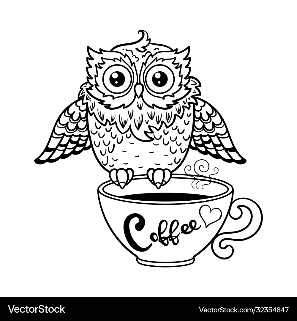 Funny owl line sketch black and white hand drawn Funny owl line sketch black and white hand drawn Vector Image