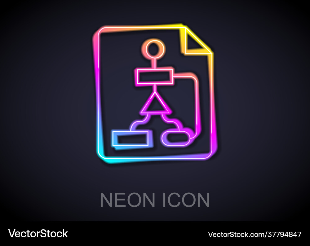 Glowing neon line tile flowchart for program Glowing neon line tile flowchart for program vector image