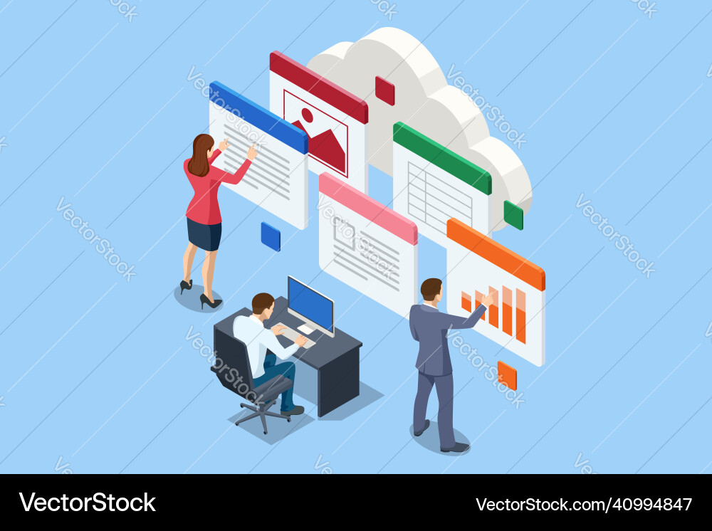 Isometric file in database document flow Isometric file in database document flow Vector Image