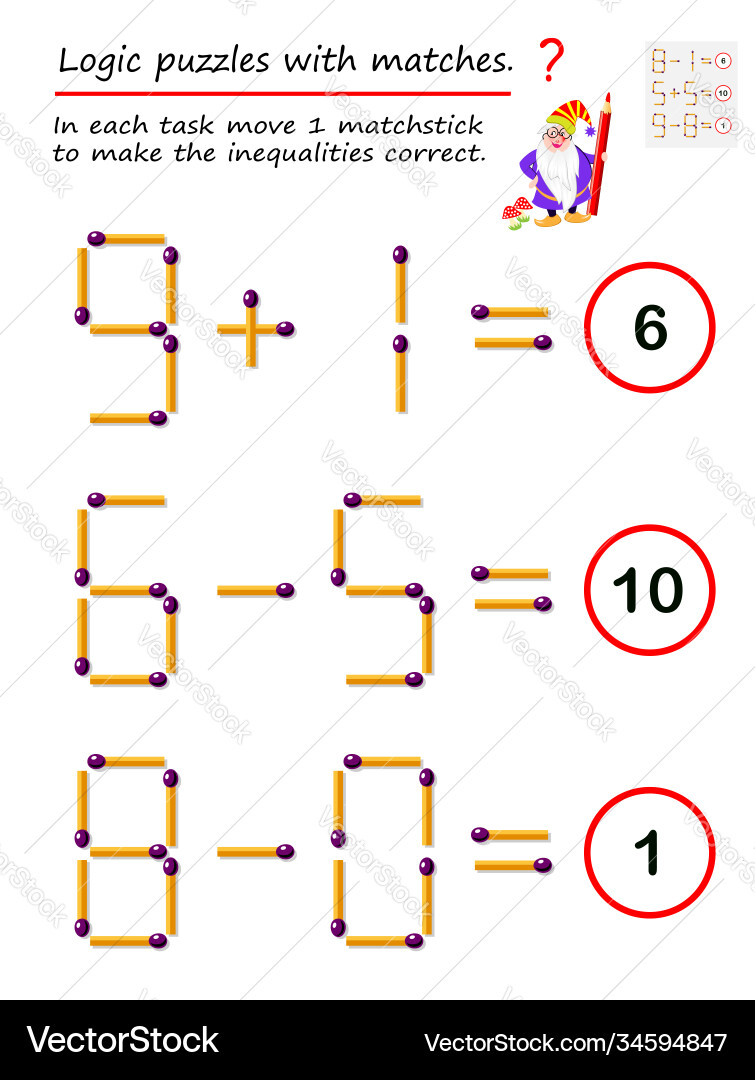 Logical puzzle game with matches in each task vector image