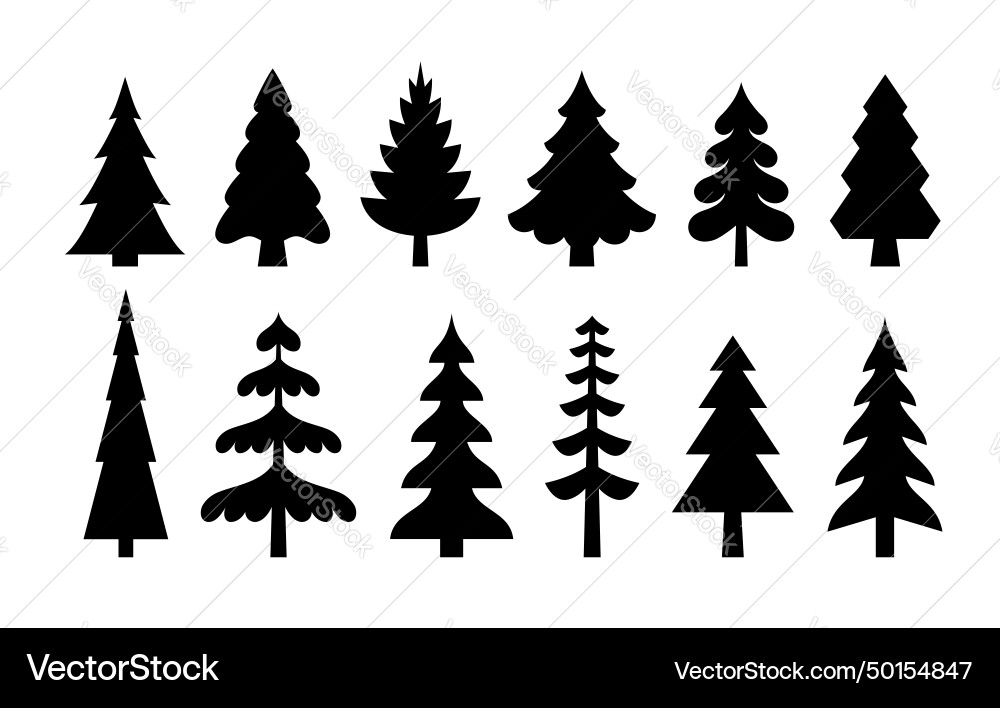 Pine tree silhouettes set Royalty Free Vector Image