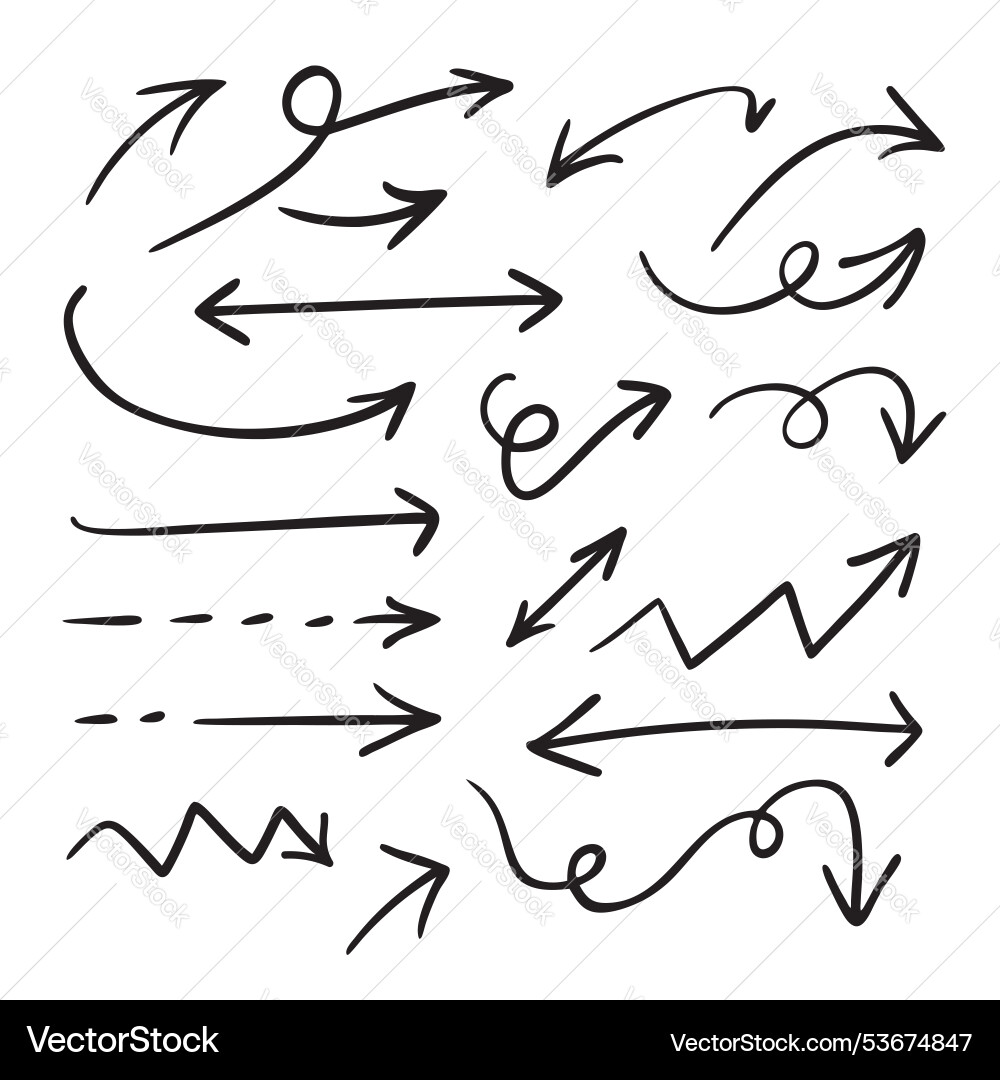 Set of hand drawn arrows pointers Set of hand drawn arrows pointers vector image