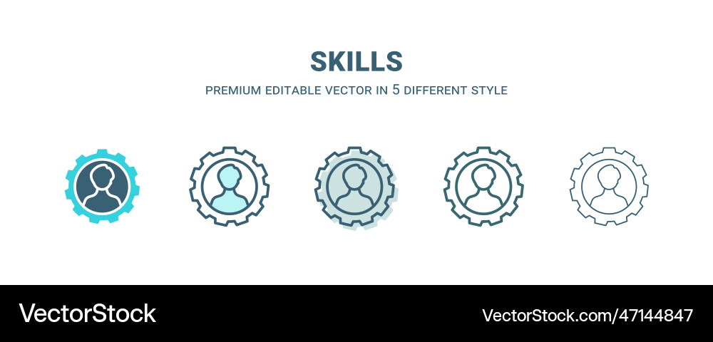 Skills icon in 5 different style outline filled Skills icon in 5 different style outline filled Vector Image