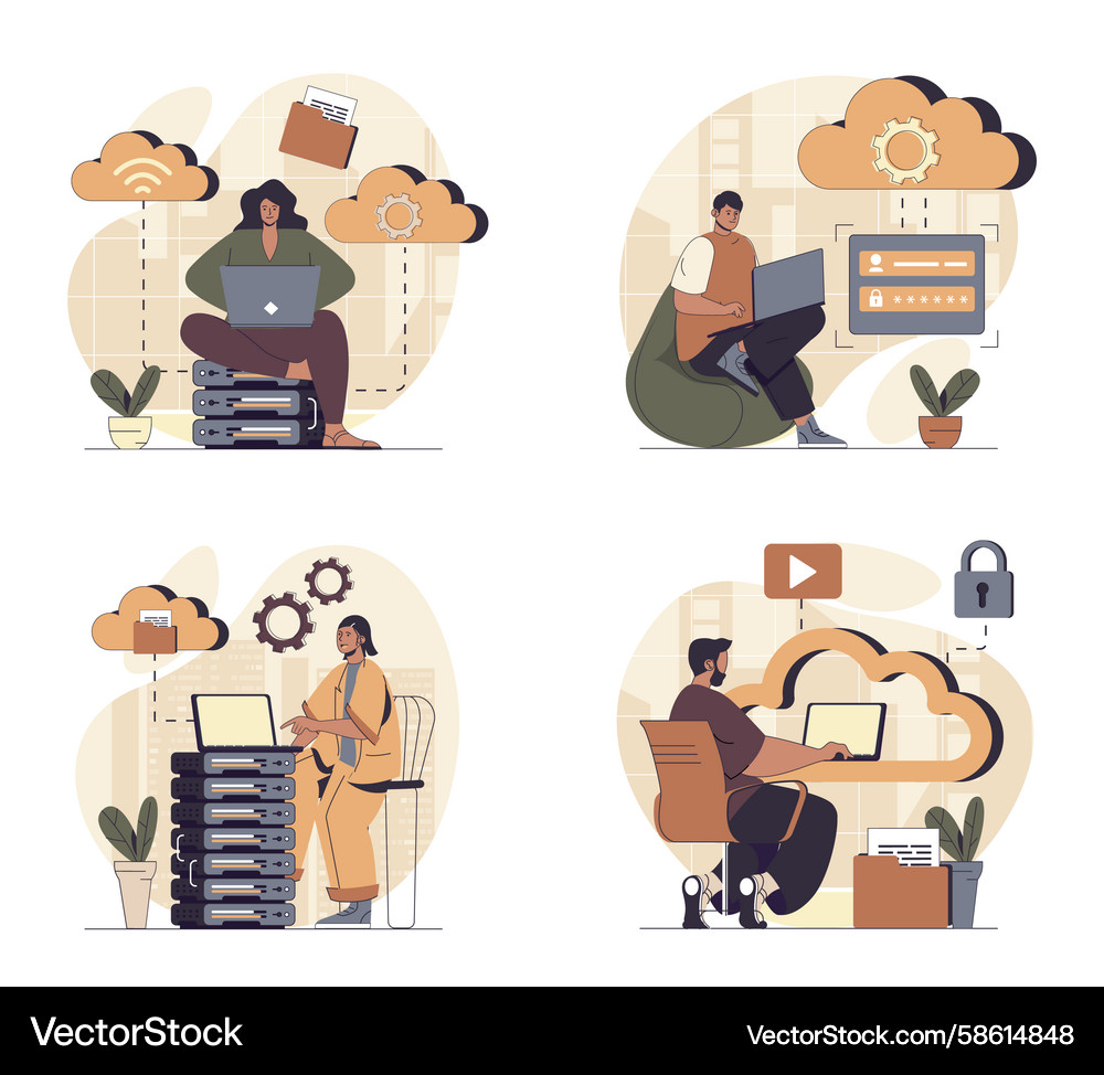Cloud Computing Scenes Vector Image