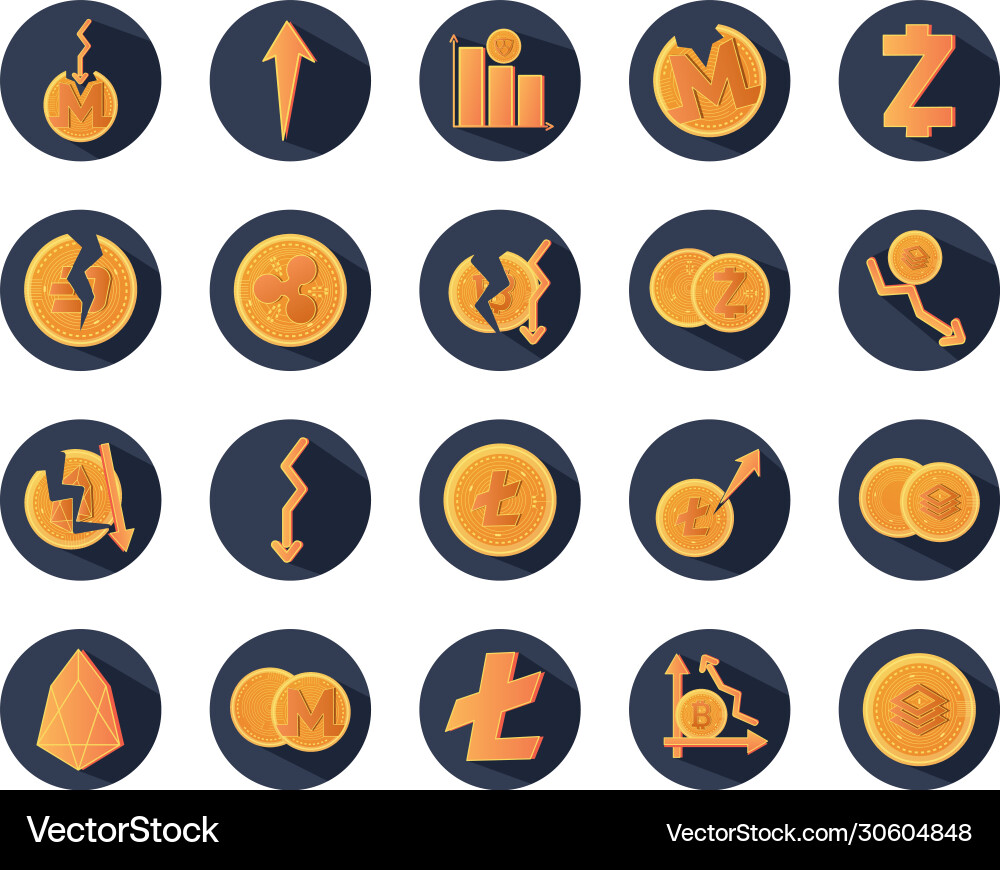 Cryptocurrency and graphic chart icon set block Cryptocurrency and graphic chart icon set block vector image