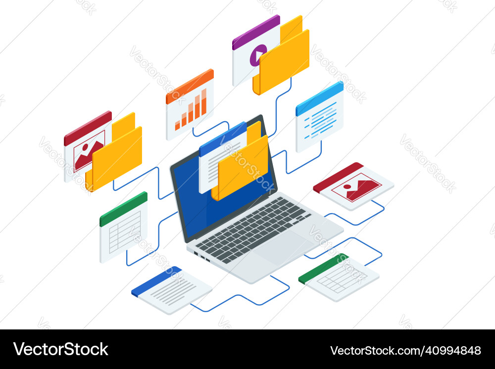 Isometric file in database document flow Vector Image