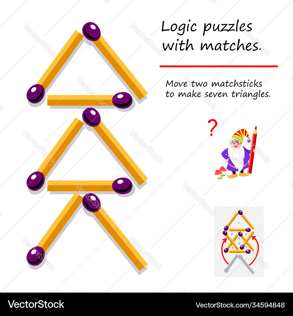 Logical puzzle game with matches need to move two Vector Image