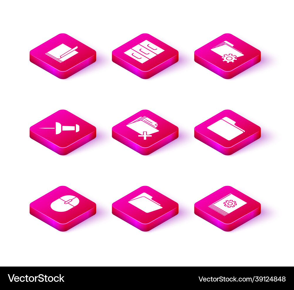 Set computer mouse document folder push pin Set computer mouse document folder push pin vector image