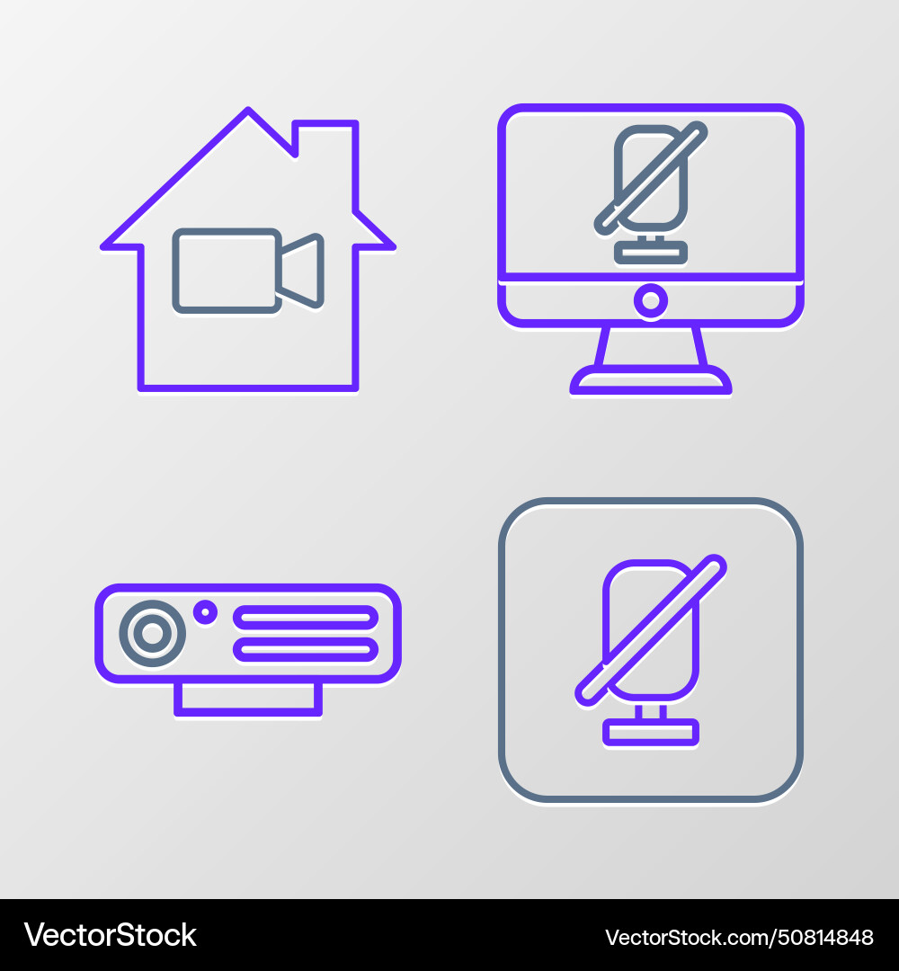 Set line mute microphone web camera computer Set line mute microphone web camera computer vector image
