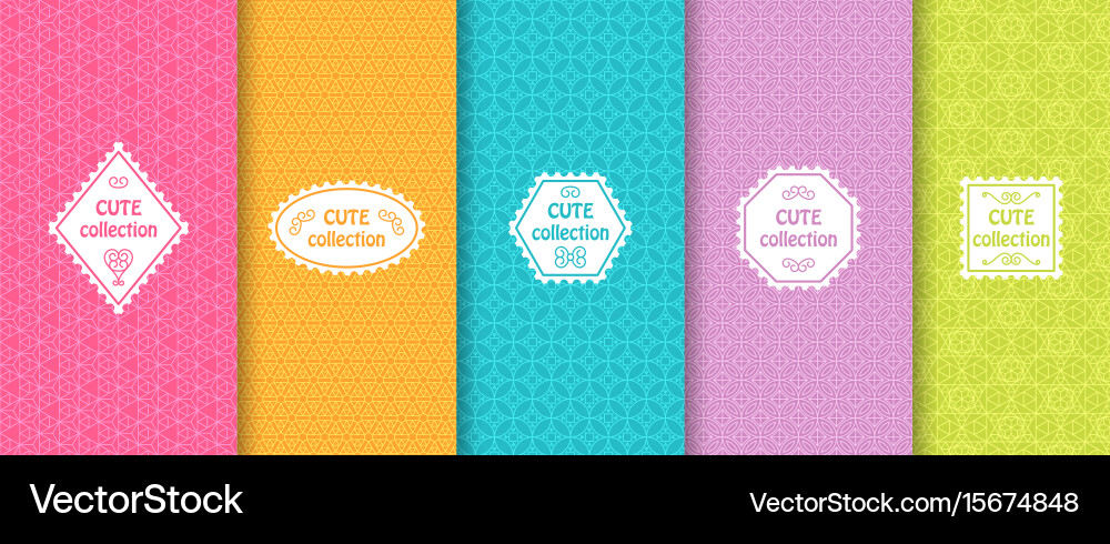 Set of cute bright seamless patterns with frames vector image