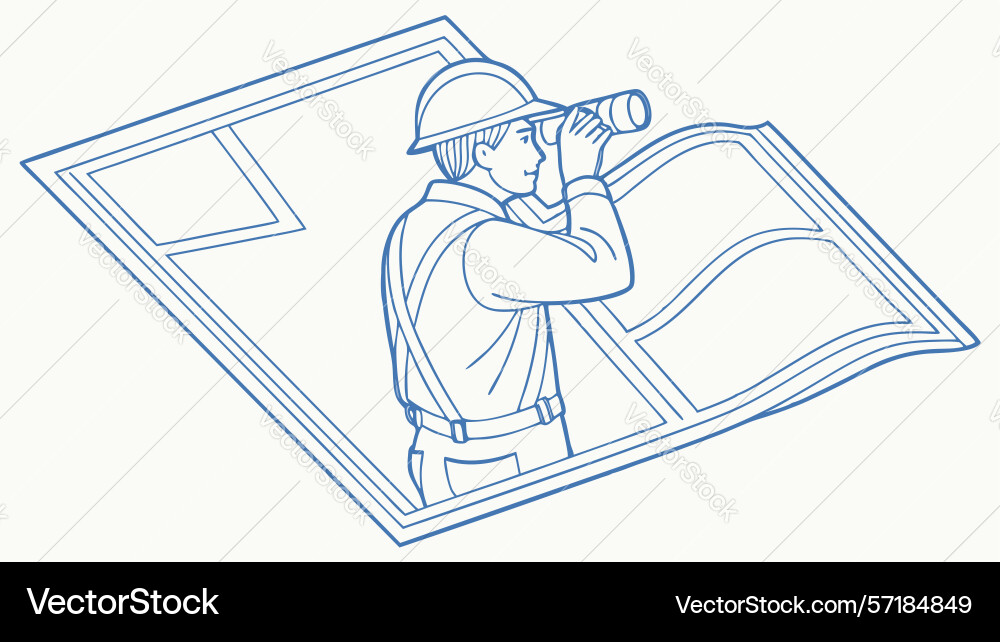 Architect reviewing building blueprints design vector image