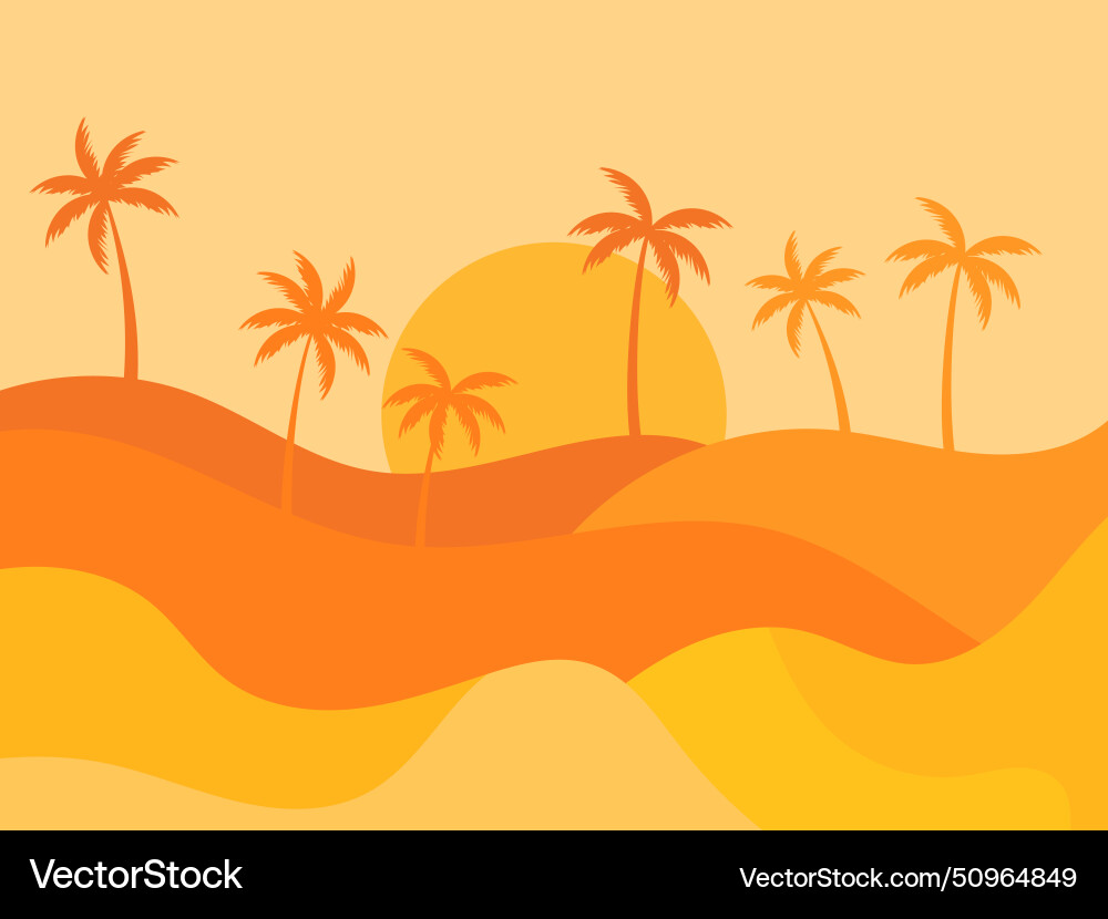 Desert landscape with palm trees and sand dunes Desert landscape with palm trees and sand dunes vector image