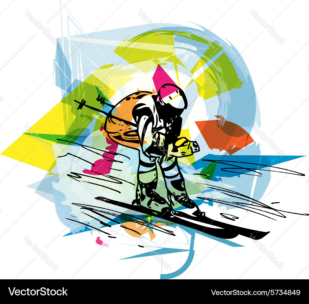 Dynamic Skiing Sketch Vector Image