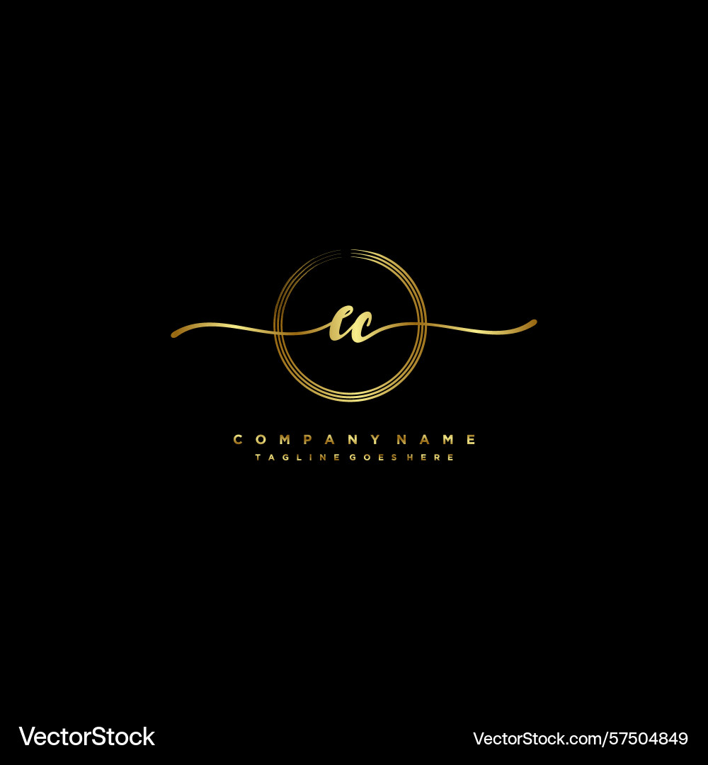 Ec initial handwriting logo with circular wave Vector Image