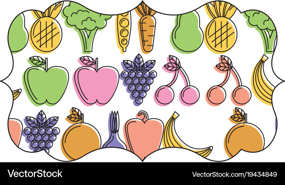 Frame with fruits and vegetables pattern Vector Image