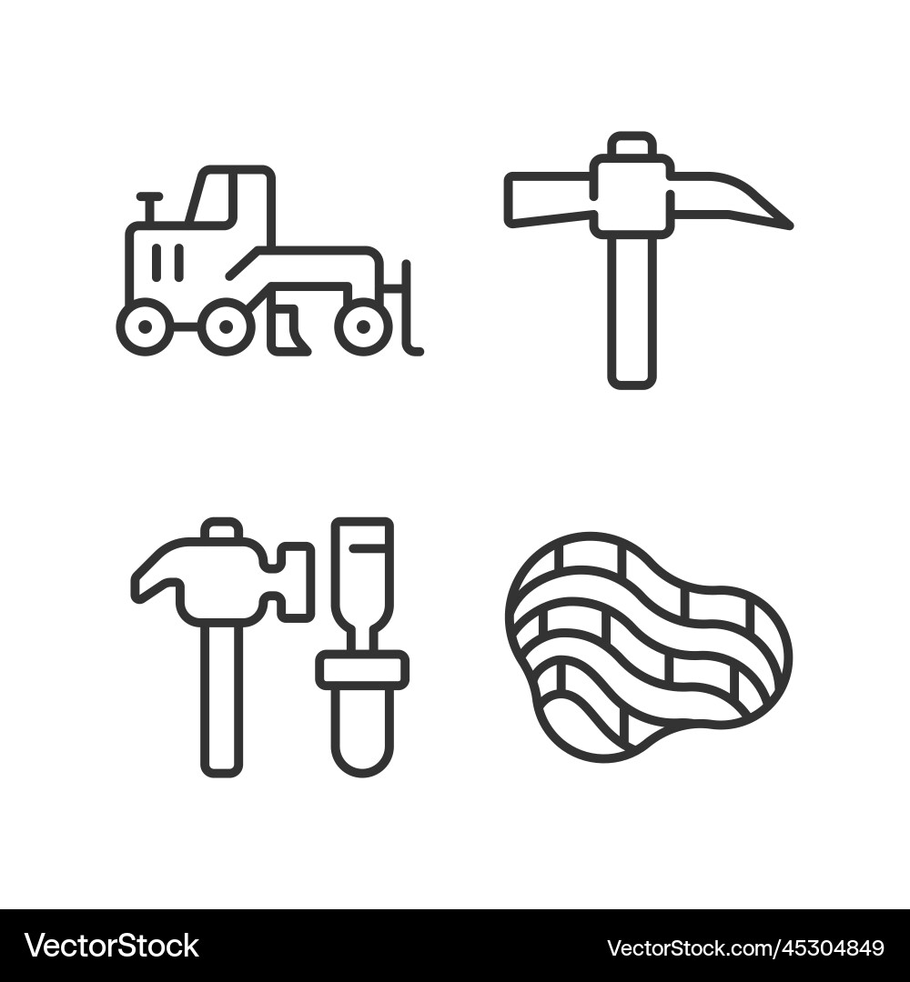 Quarry mining pixel perfect linear icons set Quarry mining pixel perfect linear icons set vector image
