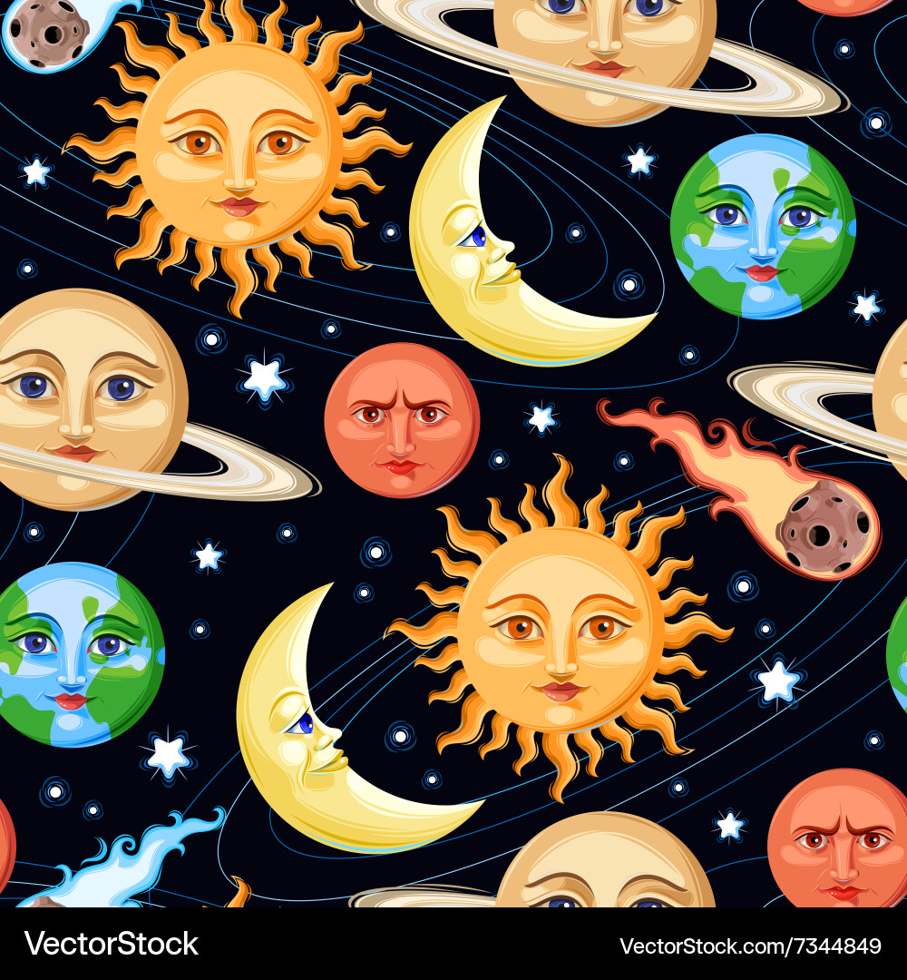 Retro Space Objects Seamless Pattern vector image