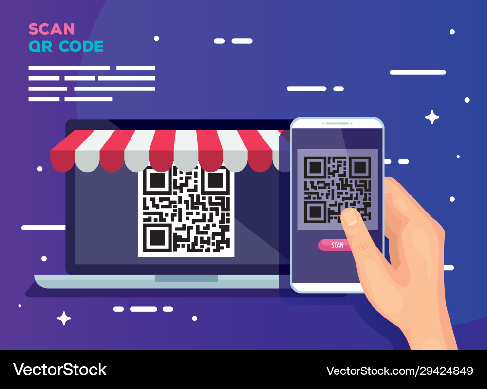 Scan qr code with laptop and smartphone Vector Image
