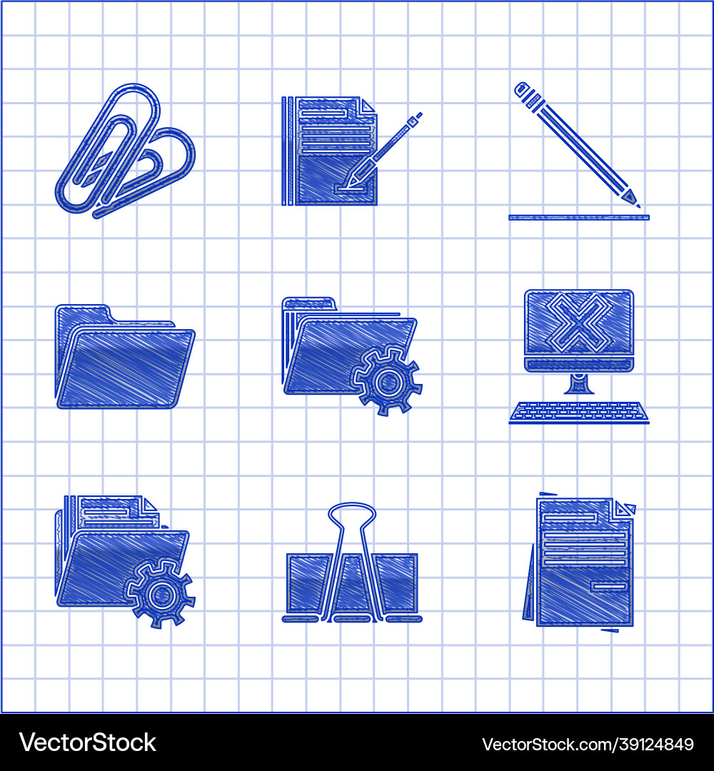 Set folder settings with gears binder clip file Vector Image