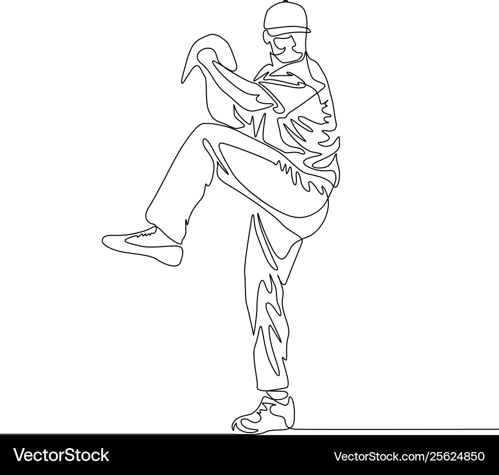 Continuous line baseball player pitcher going Continuous line baseball player pitcher going vector image