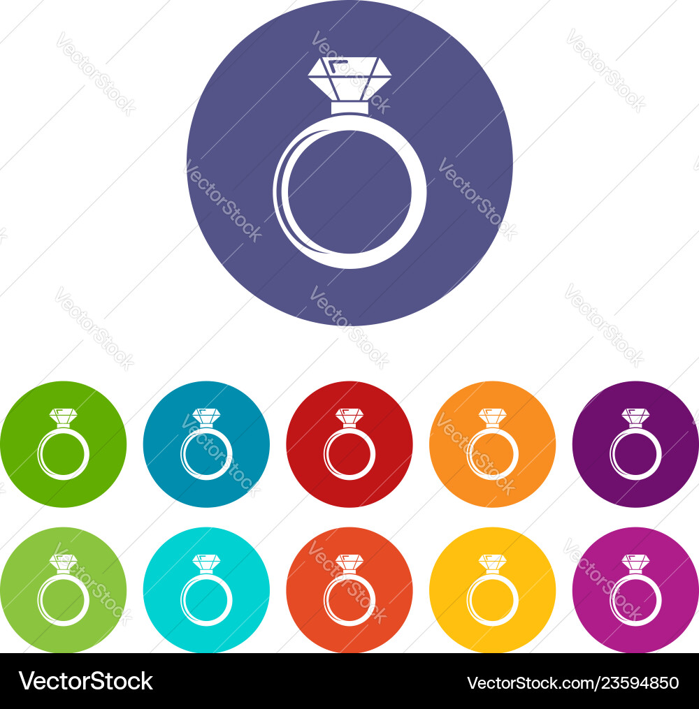 Diamond engagement ring icons set color Diamond engagement ring icons set color vector image