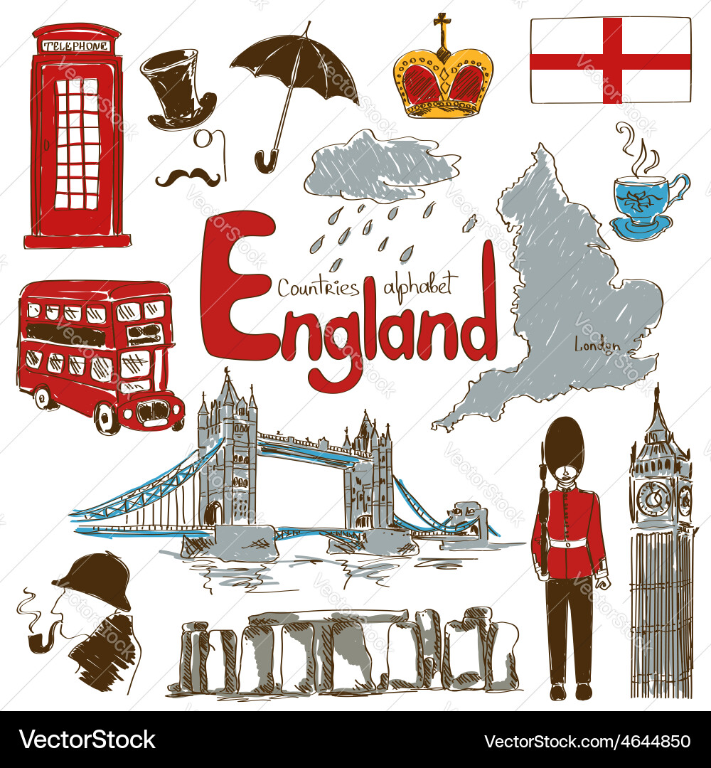 England Icons Sketch Collection Vector Image