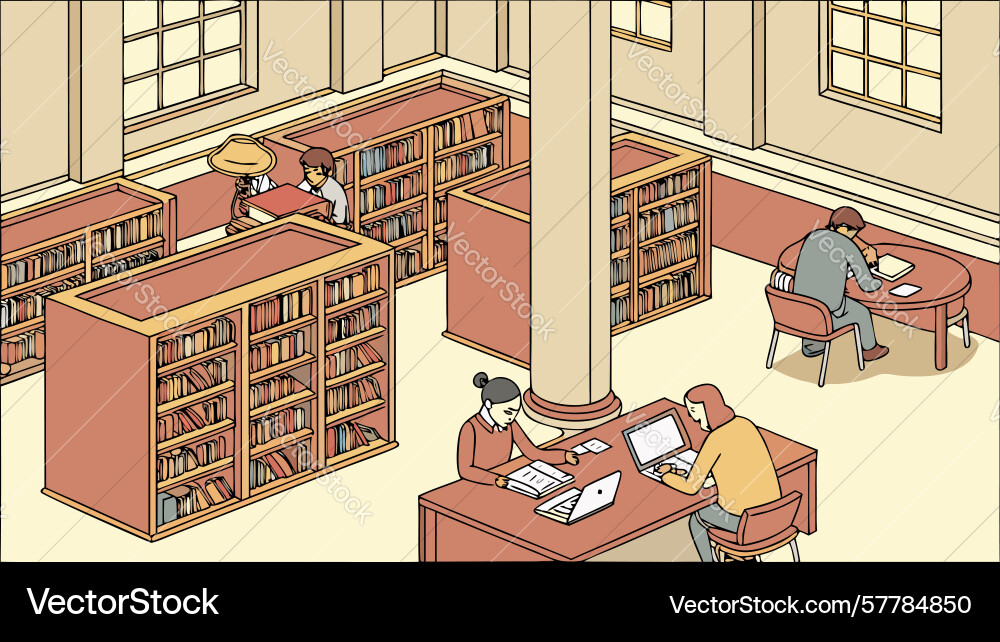 Focused learners in a university study Vector Image