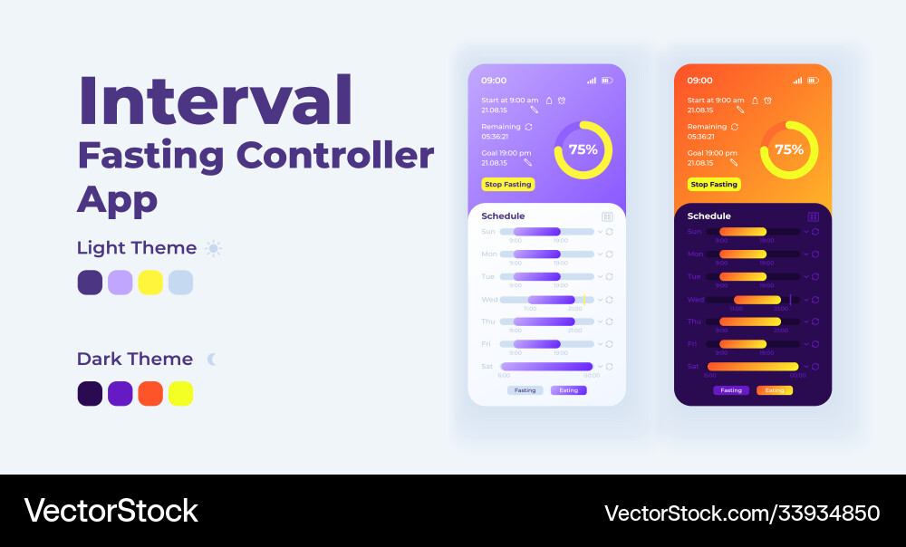 Interval fasting controller smartphone interface Interval fasting controller smartphone interface vector image