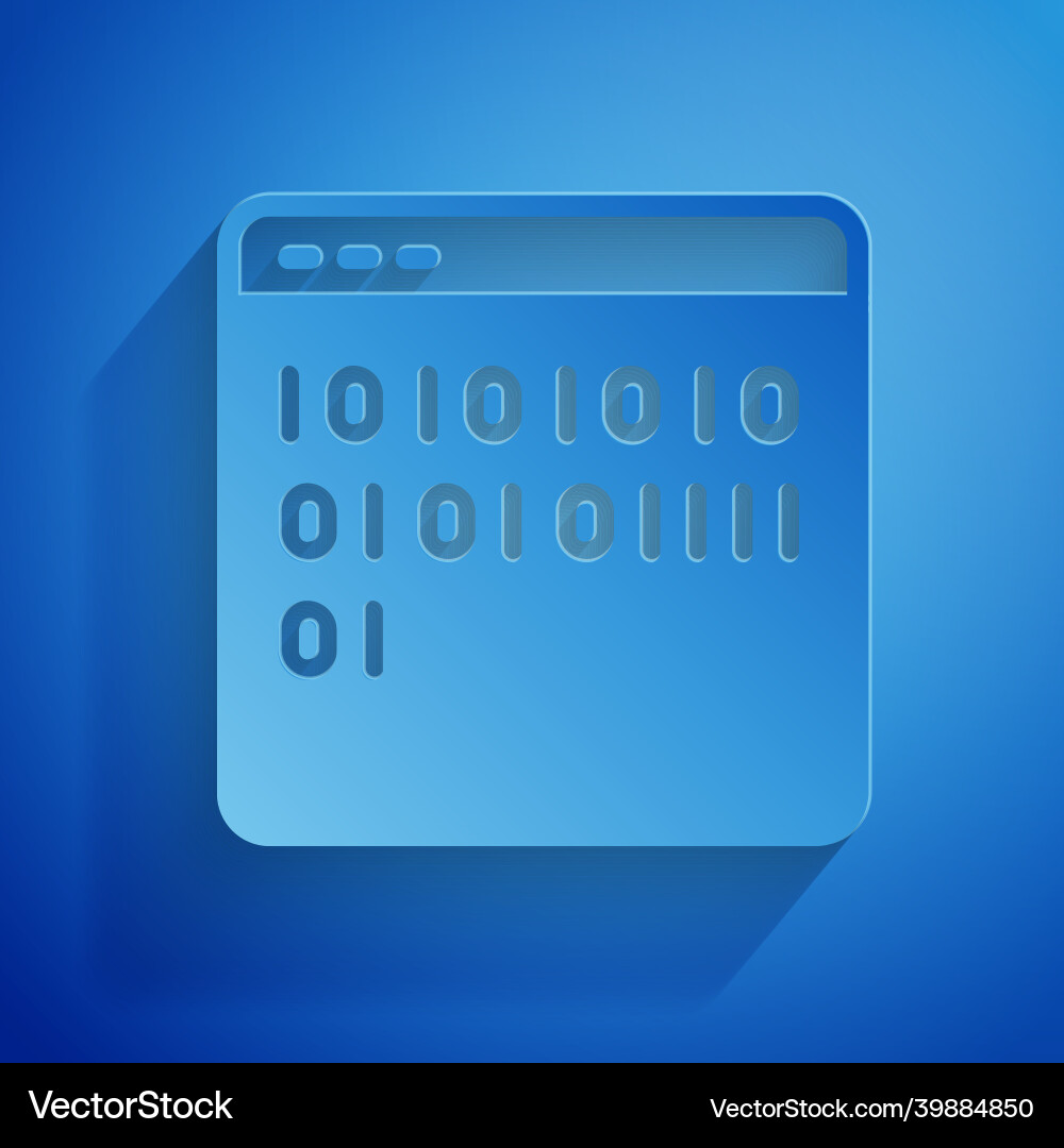 Paper cut binary code icon isolated on blue Paper cut binary code icon isolated on blue vector image