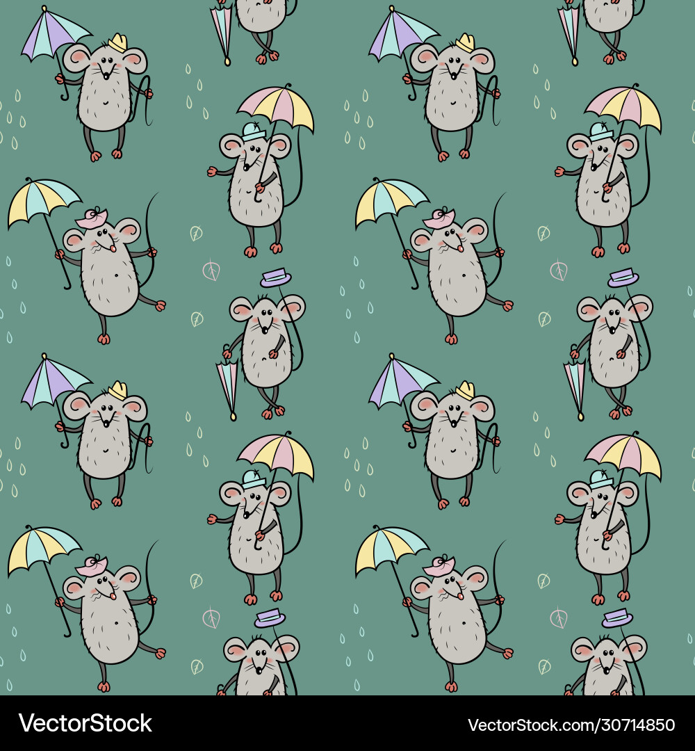 Seamless pattern with mice and umbrellas vector image