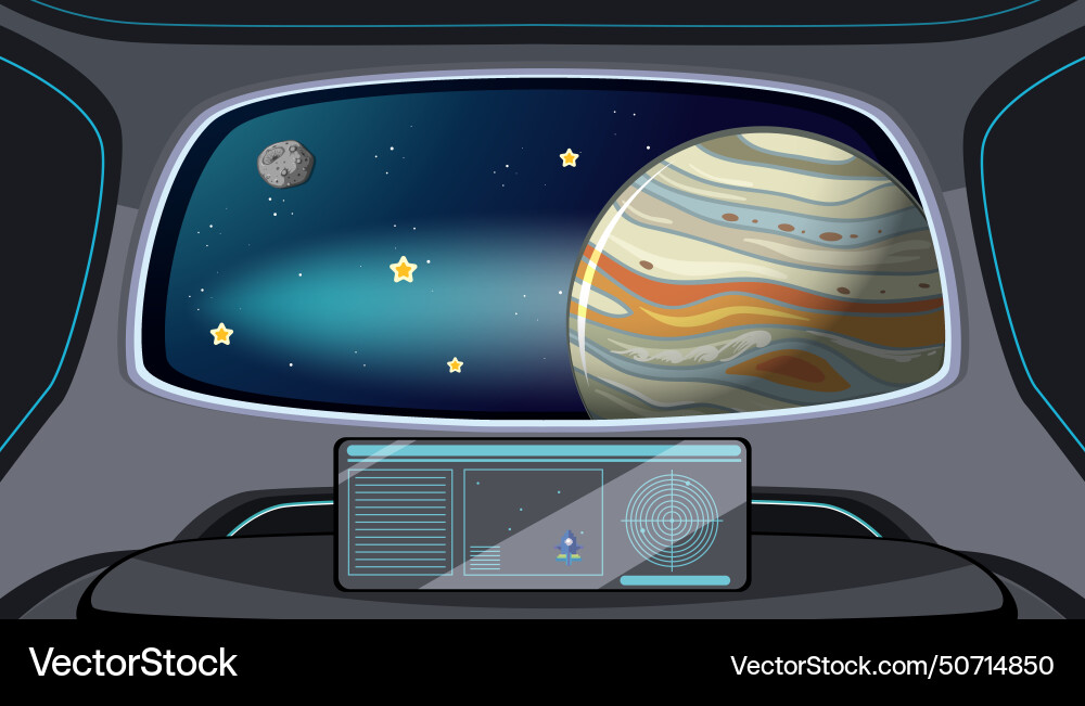 Spacecraft window view of a distant planet Vector Image