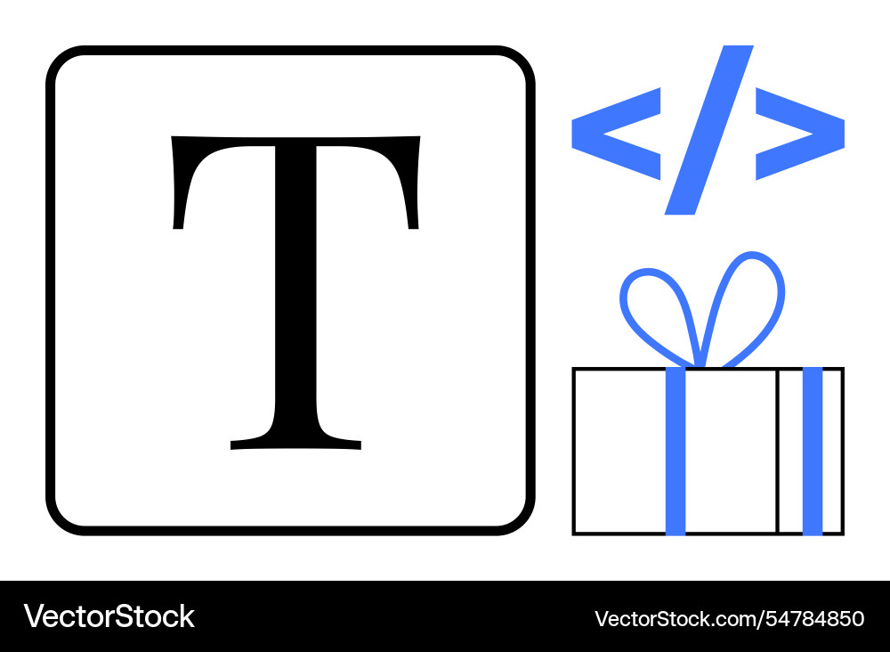 Typography icon with gift box and coding elements Typography icon with gift box and coding elements vector image