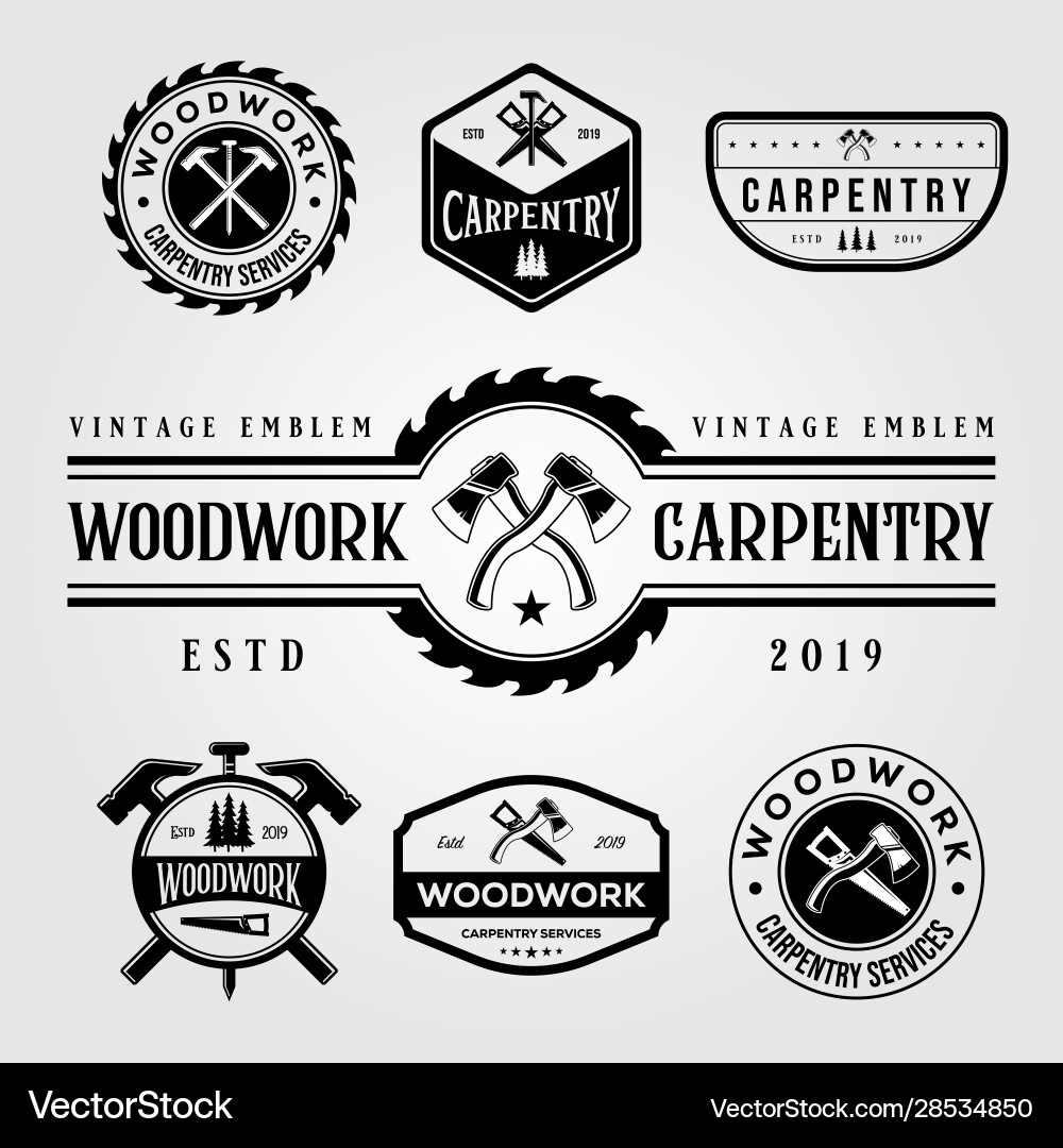 Vintage Carpenter Logo Set Vector Image