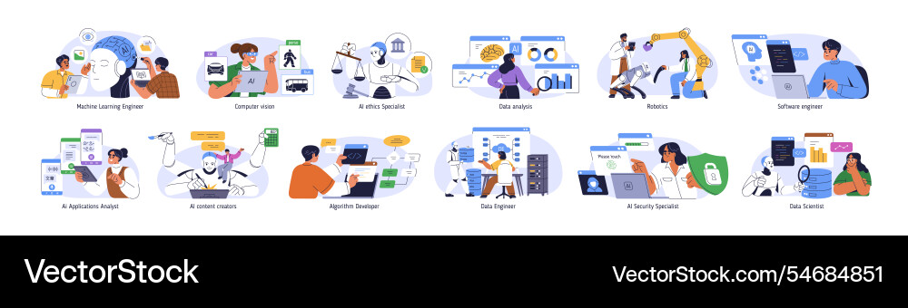 Ai professions set artificial intelligence Ai professions set artificial intelligence vector image