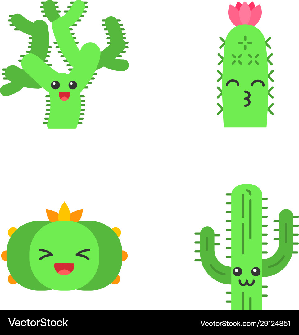 Cactuses flat design long shadow color icons set Vector Image