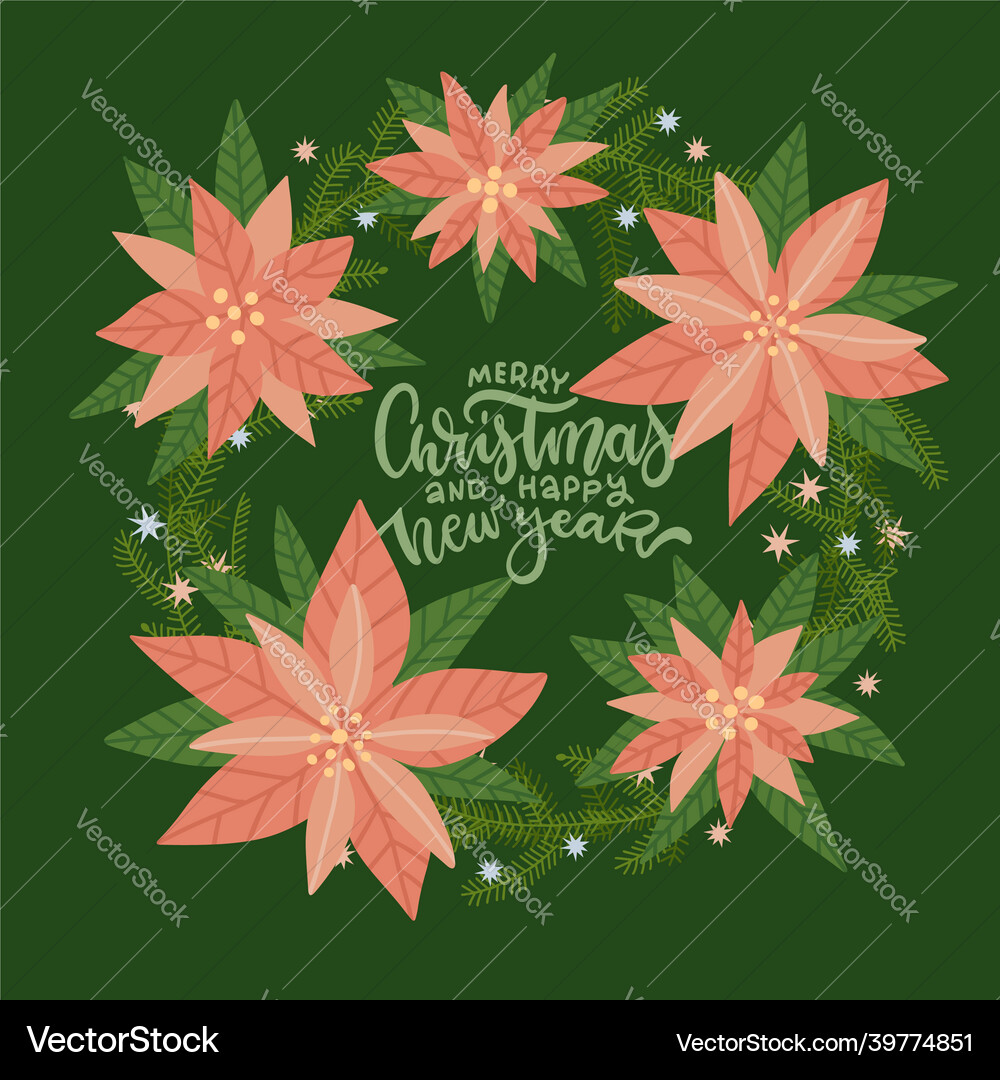 Festive Poinsettia Wreath vector image