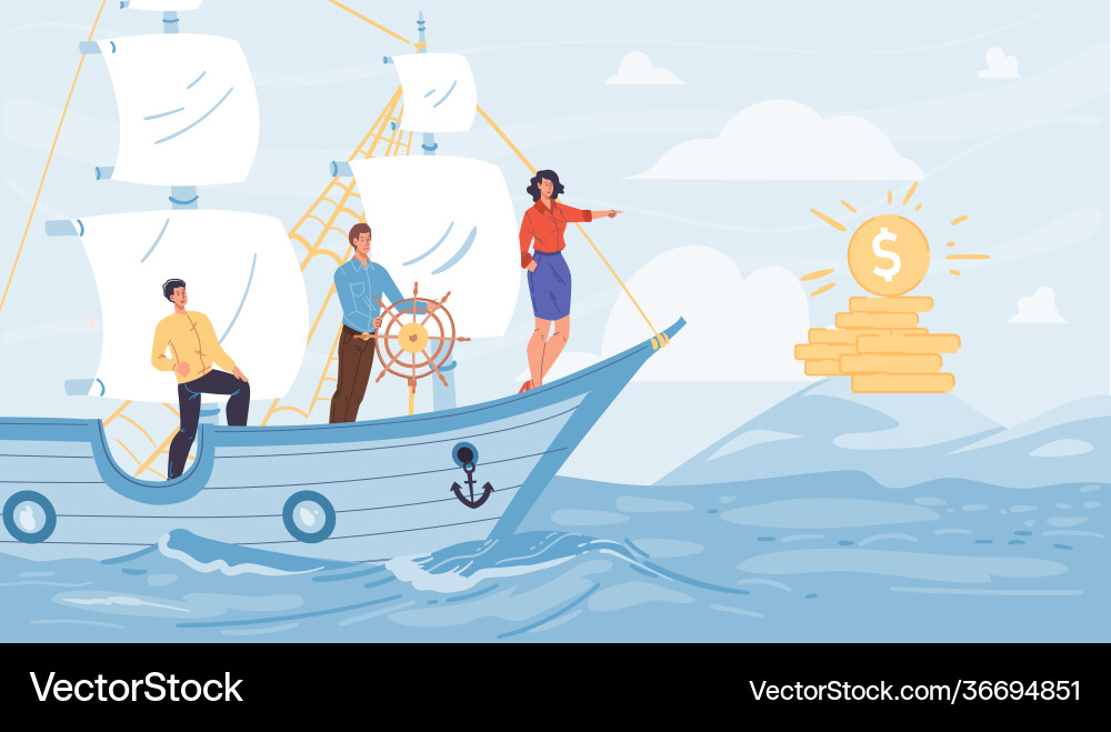 Flat cartoon characters look into distance vector image