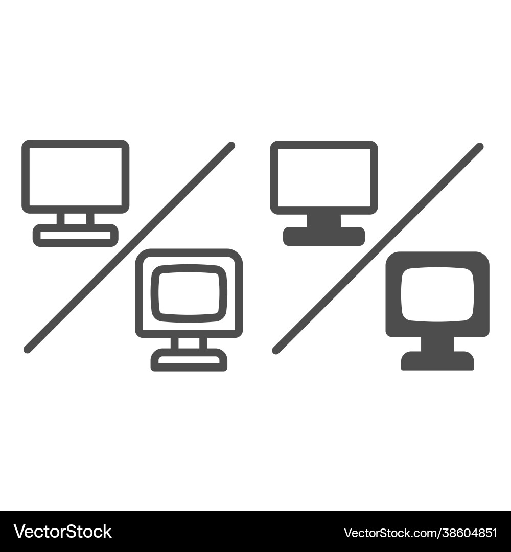 Flat versus convex monitor line and solid icon Flat versus convex monitor line and solid icon vector image