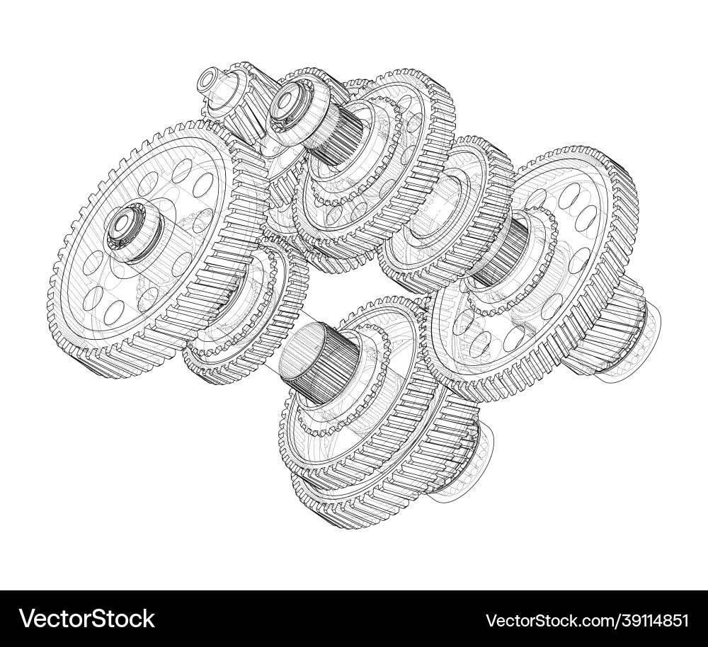 Gearbox sketch rendering of 3d vector image