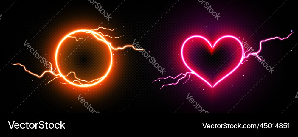 Lightning neon frames round and heart borders Lightning neon frames round and heart borders vector image