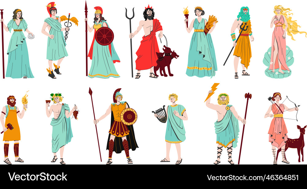 Olympus gods flat color set Olympus gods flat color set vector image