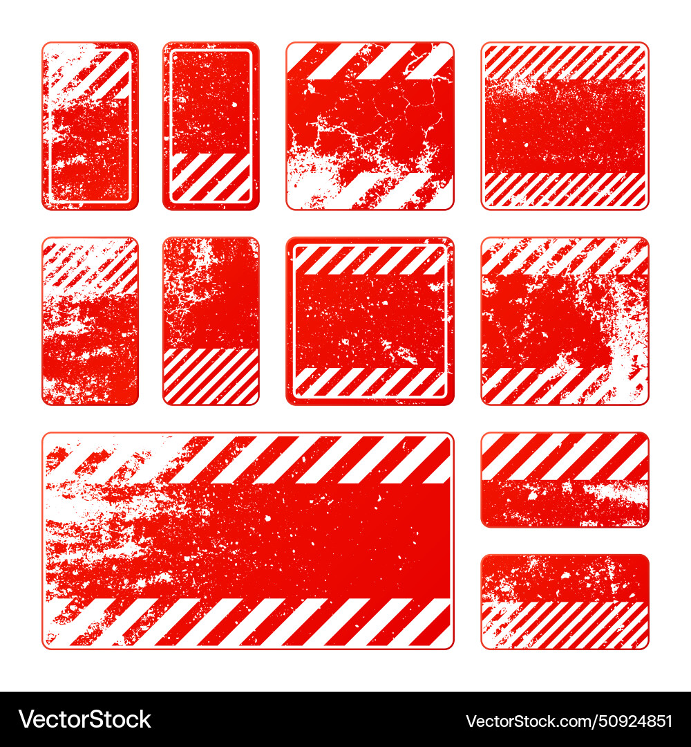Red grunge warning signs with diagonal lines old Red grunge warning signs with diagonal lines old Vector Image