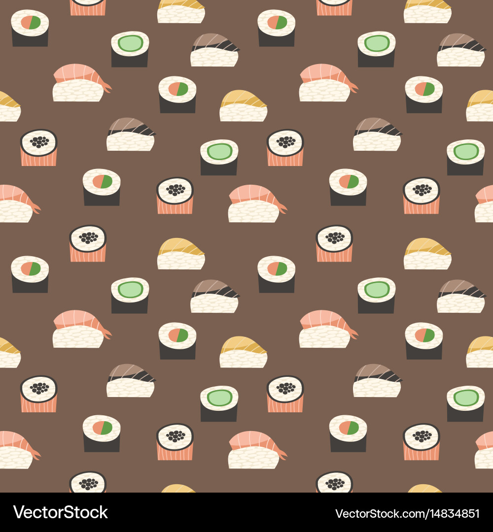 Seamless pattern with different types of sushi vector image