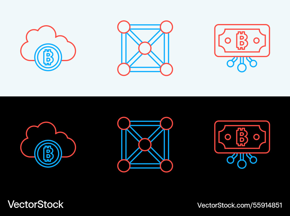 Set line bitcoin with circuit cryptocurrency Set line bitcoin with circuit cryptocurrency vector image