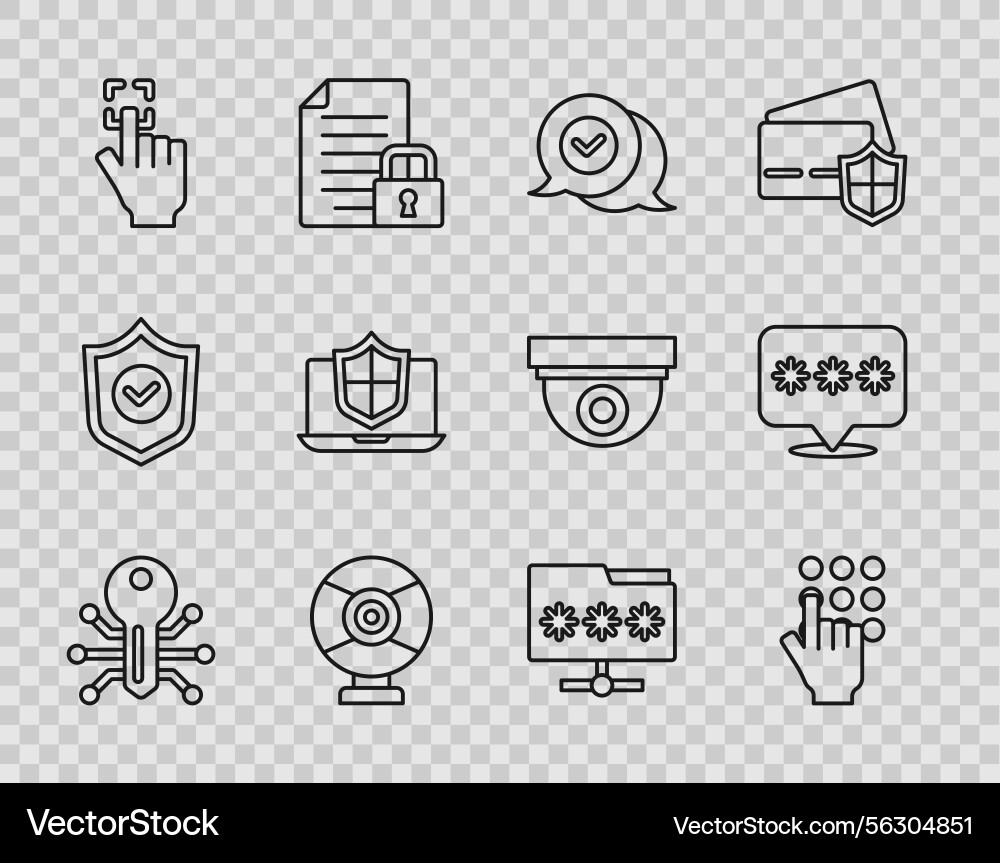 Set line smart key password protection check mark Set line smart key password protection check mark vector image
