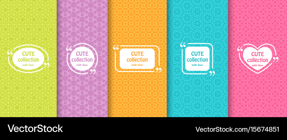 Set of cute bright seamless patterns with frames Vector Image